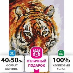 Картина по номерам 40х50 см, ОСТРОВ СОКРОВИЩ Тигр, на подрамнике, акриловые краски, 3 кисти, 662473