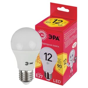 Лампа светодиодная ЭРА, 12(90) Вт, цоколь Е27, груша, теплый белый, 25000 ч, LED A60-12W-3000-E27