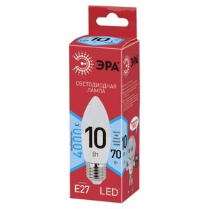Лампа светодиодная ЭРА, 10(70) Вт, цоколь Е27, свеча, нейтральный белый, 25000 ч, ECO LED B35-10W-4000-E27
