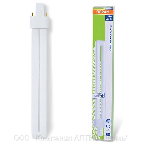 Лампа люминесцентная OSRAM DULUX S 11W/21-840, 11 Вт, U-образная, холодный белый свет, цоколь G23 - Россия