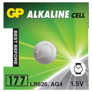 Батарейка GP Alkaline 177 (G4, LR626), алкалиновая, 1 шт., в блистере (отрывной блок), 177-2CY