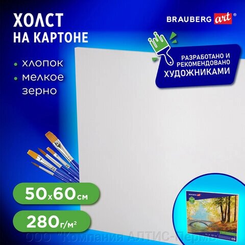 Холст на картоне BRAUBERG ART CLASSIC, 50*60см, грунтованный, 100% хлопок, мелкое зерно, 190623 - ООО  &quot;Компания АЛТИС-Пермь&quot;