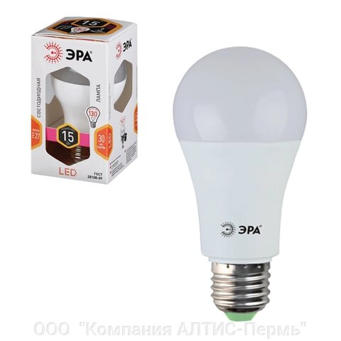 Лампа светодиодная ЭРА, 15 (130) Вт, цоколь E27, груша, теплый белый свет, 25000 ч., LED smd. A60-15w-827-e27 - описание