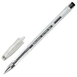 Ручка гелевая BRAUBERG EXTRA, ЧЕРНАЯ, корпус прозрачный, узел 0,5 мм, линия 0,35 мм, 143900