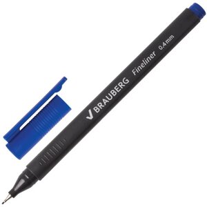 Ручка капиллярная (линер) BRAUBERG Carbon, СИНЯЯ, металлический наконечник, трехгранная, линия письма 0,4 мм, 141522
