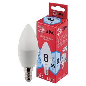 Лампа светодиодная ЭРА, 8(55) Вт, цоколь Е14, свеча, нейтральный белый, 25000 ч, LED B35-8W-4000-E14