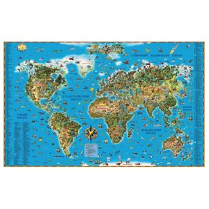 Карта настенная для детей Мир, размер 116х79 см, ламинированная, 629