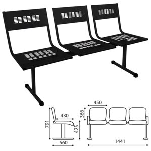 Кресло для посетителей трехсекционное М-стайл, цвет черный