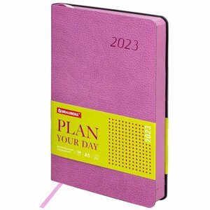 Ежедневник датированный 2023 А5 138x213 мм BRAUBERG Stylish, под кожу, розовый, 114069