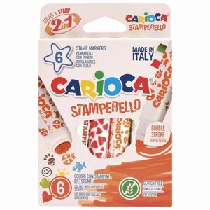 Фломастеры-штампы двусторонние CARIOCA Stamperello, 6 цветов, смываемые, 42279