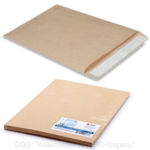 Конверт-пакеты С4 плоские (229х324 мм), до 90 листов, крафт-бумага, отрывная полоса, КОМПЛЕКТ 25 шт., 161150.25 - гарантия
