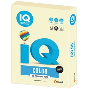 Бумага цветная IQ color, А4, 160 г/м2, 250 л., пастель, ванильная, BE66
