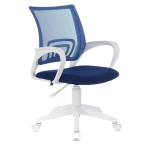 Кресло BRABIX Fly MG-396W, с подлокотниками, пластик белый, сетка, темно-синее, 532399