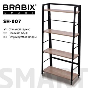 Стеллаж BRABIX Smart SH-007, 605х295х1193 мм, ЛОФТ, трапеция, складной, металл/ЛДСП дуб, каркас черный, 641872