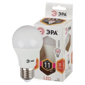 Лампа светодиодная ЭРА, 11 (100) Вт, цоколь E27, грушевидная, теплый белый свет, 25000 ч., LED, smdA60-10w-827-E27