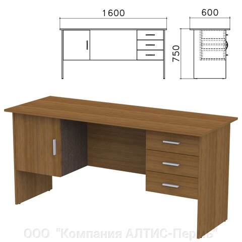 Стол письменный Канц, 1600х600х750 мм, 2 тумбы, комбинированный, цвет орех пирамидальный, СК29.9 - опт