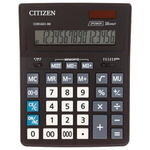 Калькулятор настольный CITIZEN BUSINESS LINE CDB1601BK (205x155 мм), 16 разрядов, двойное питание