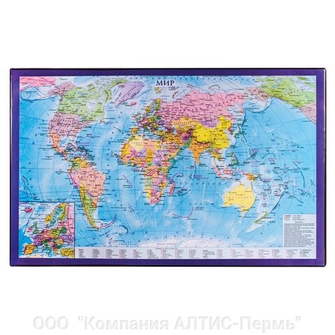 Коврик-подкладка настольный для письма (590х380 мм), с картой мира, BRAUBERG, 236777 - интернет магазин