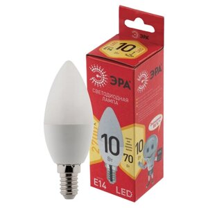 Лампа светодиодная ЭРА, 10(70) Вт, цоколь Е14, свеча, теплый белый, 25000 ч, LED B35-10W-2700-E14