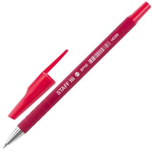 Ручка шариковая STAFF EVERYDAY BP-192, КРАСНАЯ, корпус прорезиненный красный, узел 0,7 мм, линия письма 0,35 мм, 142399