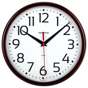 Часы настенные TROYKATIME (TROYKA) 91931912, круг, белые, коричневая рамка, 23х23х4 см