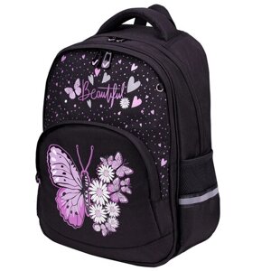 Рюкзак BRAUBERG SOFT, 2 отделения, 3 кармана, Flower butterfly, СВЕТЯЩИЙСЯ, 40х31х15 см, 271365