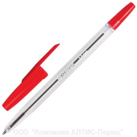 Ручка шариковая BRAUBERG Line, КРАСНАЯ, корпус прозрачный, узел 1 мм, линия письма 0,5 мм, 141341 - опт