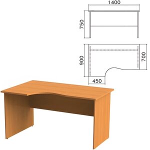 Стол письменный эргономичный Фея, 1400х900х750 мм, левый, цвет орех милан, СФ07.5