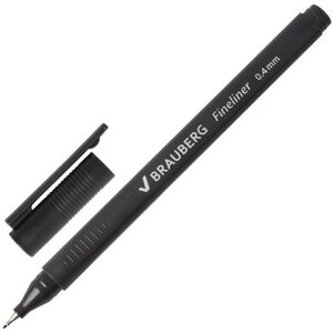 Ручка капиллярная (линер) BRAUBERG Carbon, ЧЕРНАЯ, металлический наконечник, трехгранная, линия письма 0,4 мм, 141523
