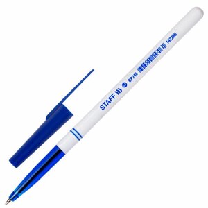 Ручка шариковая STAFF Basic BP-244, СИНЯЯ, корпус белый, узел 0,7 мм, линия письма 0,35 мм, 142286