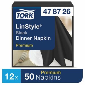 Салфетки бумажные нетканые сервировочные TORK LinStyle Premium, 39х39 см, 50 шт., чёрные, 478726
