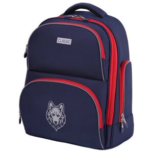 Рюкзак BRAUBERG CLASSIC, легкий каркас, премиум материал, Wild wolf, синий, 37х32х21 см, 271393