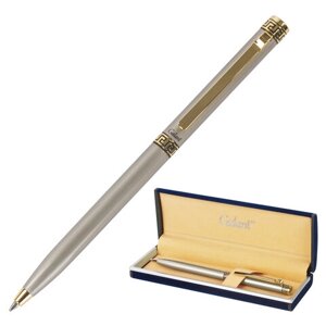 Ручка подарочная шариковая GALANT Brigitte, тонкий корпус, серебристый, золотистые детали, пишущий узел 0,7 мм, синяя,