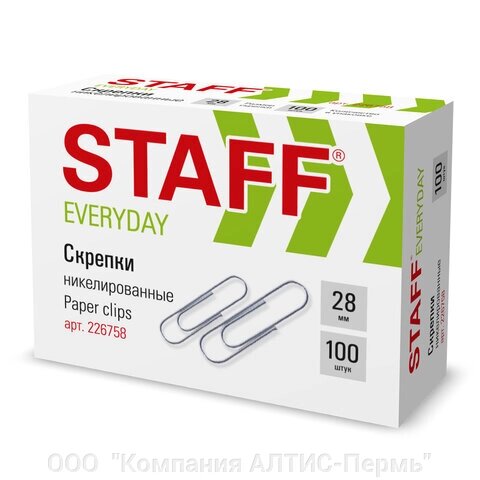 Скрепки STAFF EVERYDAY, 28 мм, никелированные, 100 шт., в картонной коробке, 226758 - отзывы