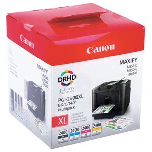 Картридж струйный CANON (PGI-2400XL BK/C/M/Y) iB4040/MB5040/MB5340, КОМПЛЕКТ, оригинальный, 4 цвета