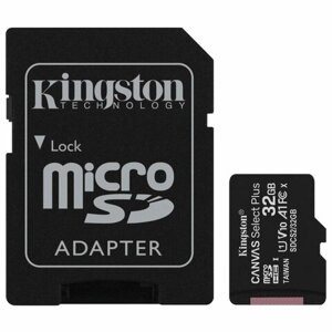 Карта памяти microSDHC 32 GB KINGSTON Canvas Select Plus, UHS-I U1, 100 Мб/с (class 10), адаптер, SDCS2/32GB