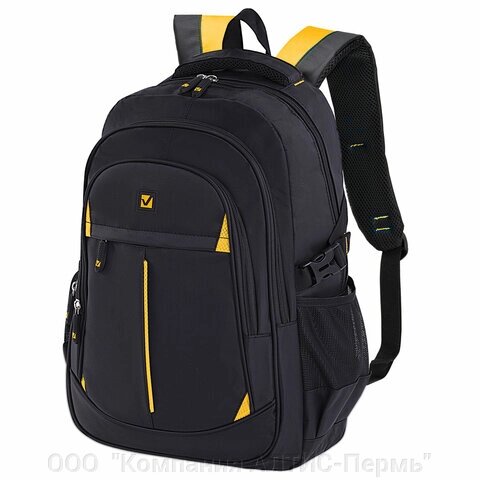 Рюкзак BRAUBERG TITANIUM универсальный, 3 отделения, черный, желтые вставки, 45х28х18 см, 224385 - розница