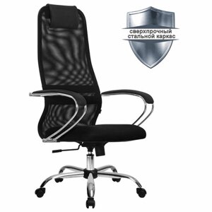 Кресло офисное МЕТТА SU-B-8 хром, ткань-сетка, сиденье мягкое, черное