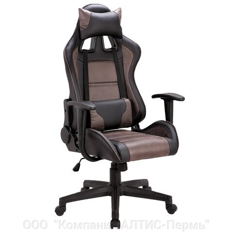 Кресло компьютерное BRABIX GT Racer GM-100, две подушки, ткань, экокожа, черное/коричневое, 531819 - заказать