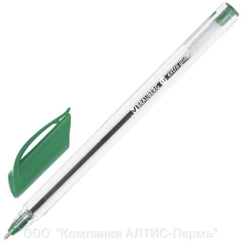 Ручка шариковая масляная BRAUBERG Extra Glide, ЗЕЛЕНАЯ, трехгранная, узел 1 мм, линия письма 0,5 мм, 142137 - гарантия