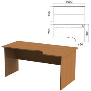 Стол письменный эргономичный Монолит, 1600х900х750 мм, правый, цвет орех гварнери, СМ6.3