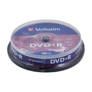 Диски DVD+R (плюс) VERBATIM 4,7 Gb 16x, КОМПЛЕКТ 10 шт., Cake Box