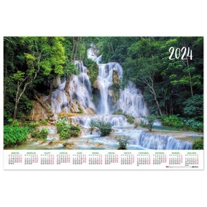 Календарь настенный листовой на 2024 г., формат А1 90х60 см, Величие водопадов, HATBER, Кл1_29582