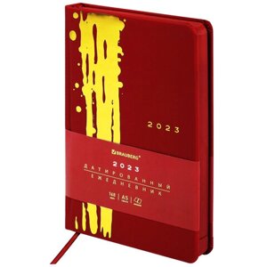 Ежедневник датированный 2023 А5 138x213 мм BRAUBERG Goldy, цветной срез, красный, 114158