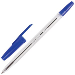 Ручка шариковая BRAUBERG Line, СИНЯЯ, корпус прозрачный, узел 1 мм, линия письма 0,5 мм, 141097