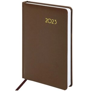 Ежедневник датированный 2023 А5 138x213 мм BRAUBERG Select, балакрон, коричневый, 114059