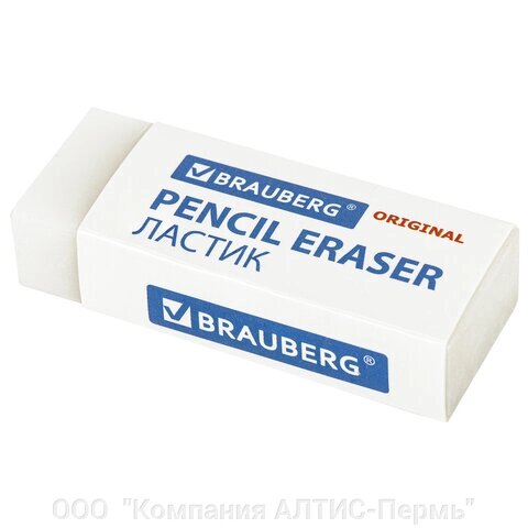 Ластик BRAUBERG Original, 45х17х10 мм, белый, прямоугольный, экологичный ПВХ, картонный держатель, 228076 - описание