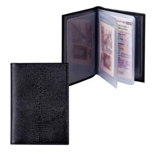 Бумажник водителя BEFLER Ящерица, натуральная кожа, тиснение, 6 пластиковых карманов, черный, BV. 1-3