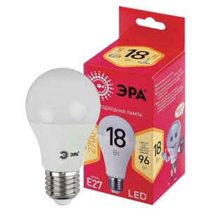 Лампа светодиодная ЭРА, 18(96) Вт, цоколь Е27, груша, теплый белый, 25000 ч, LED A65-18W-3000-E27