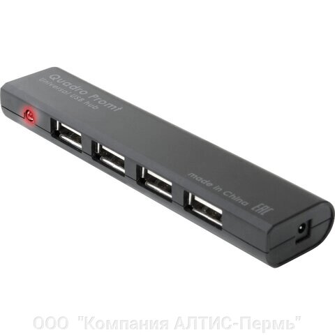 Хаб DEFENDER Quadro Promt, USB 2.0, 4 порта, порт для питания, черный, 83200 - фото